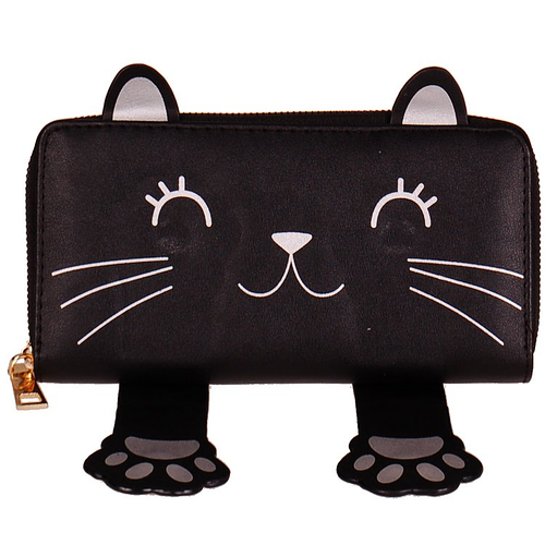 Portemonnee met kattenkop zwart- 19x10cm