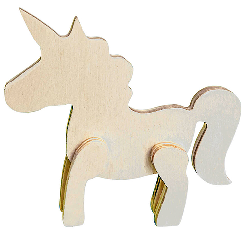 Eenhoorn/Unicorn - Hout 3D Staand - Hobby & DIY - Duurzaam & Onbehandeld Hout - 11.5x12.5x2cm