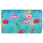 Dames Rits Portemonnee - Turquoise/Blauw - Flamingo met Tropische Bloemen en Planten - 18x11cm