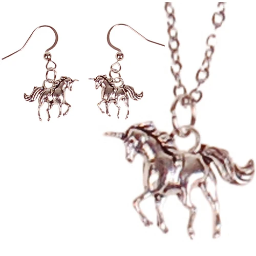 Set - Kinderketting 45cm RVS - Oorbellen Zilverkleurig - Hangertjes Eenhoorn Zilverkleurig 1,5cm 
