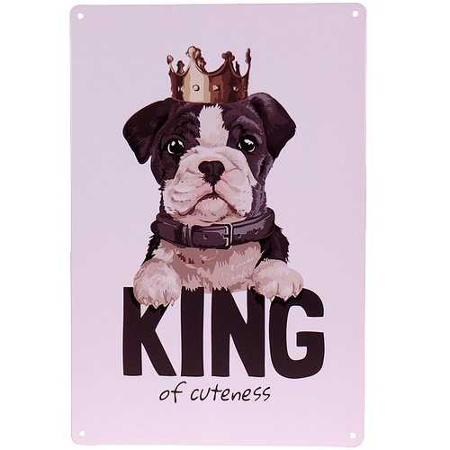 Metalen plaatje Hond met kroon - king of cuteness - 21x33 cm