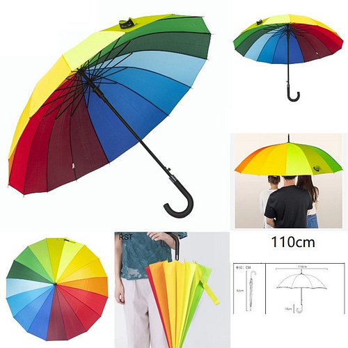 Paraplu Groot - Regenboog Kleuren Multicolour - Zwarte Handgreep - 110cm