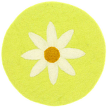 Vilten Onderzetter Rond - Geelgroen met Witte Margriet - 20 cm - Fairtrade Homedeco