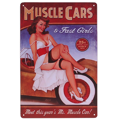 Metalen plaatje - Muscle Cars & Fast Girls