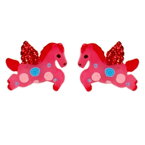 Kinderoorbelletjes Paardjes rood - 2x1,5cm