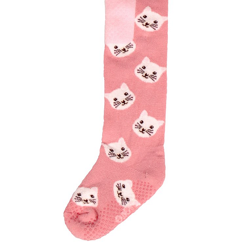 Babymaillot met antislip stippen - Oudroze met Poezenhoofdjes