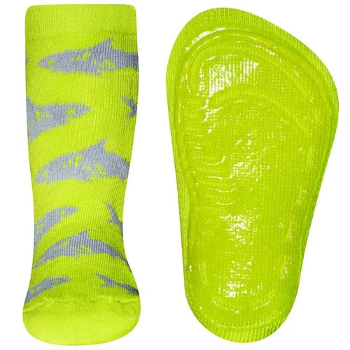 Antislipsok fluoriserend geel/groen met haaien