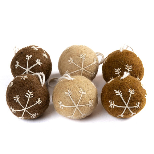 Kerstballen Vilt - Gingerbread Small - Set 6 stuks - 5cm - Bruin Tinten - Fairtrade