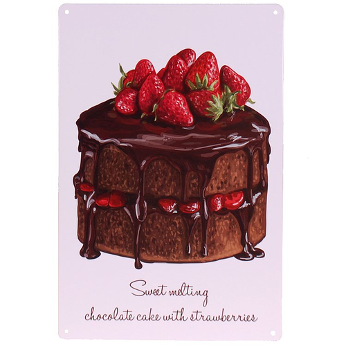 Metalen plaatje Chocoladetaart - sweet melting chocolate cake - 21x33 cm 