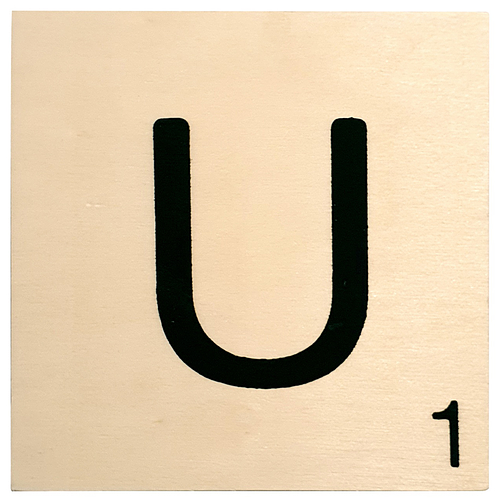 Houten Bordje 10x10x0.5cm - U - Zwarte Letter/Woordwaarde - Onbehandeld - Onderzetter/Homedeco