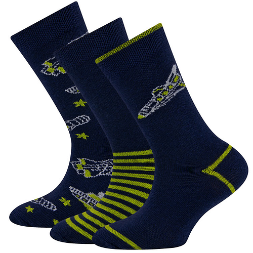 Sokken Ewers Kindermaat - 3-PACK - Donkerblauw met Ruimteschepen & Sterren & Streepjes Groen
