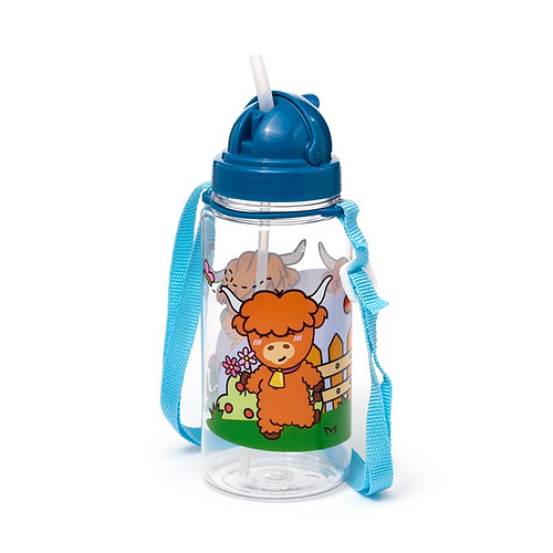 Drinkfles/Waterfles Kind -Highland Cow Schotse Hooglander Adoramals - Flip Straw - Ecozen - 450ml