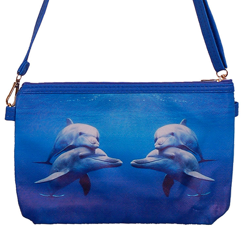 Schoudertasje Dolfijn Blauw - Dolfijnen Duo Gespiegeld - 25x17cm