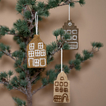 Hangers Vilt - Grachtenhuisje Gingerbread - 11x6cm - Set van 3 - Bruin Tinten - Fairtrade