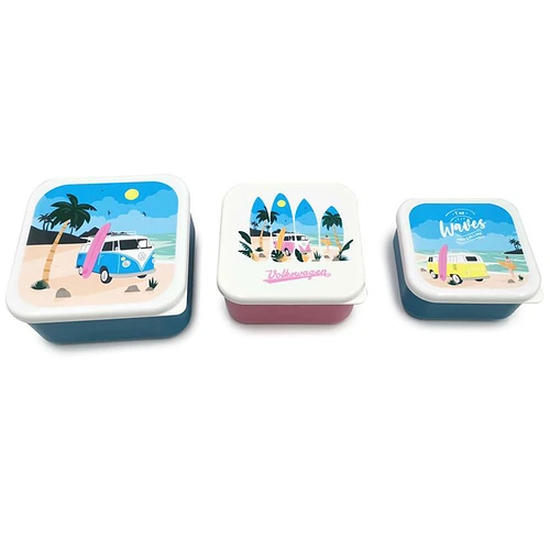 Lunchbox Snackbox - Volkswagen VW Busje T1 - Waves - Set 3-delig M/L/XL Nestbaar - 6x13,5x13,5cm(XL)