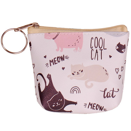 Portemonneetje rits wit met poezen - cool cal "meow" - 8x9cm