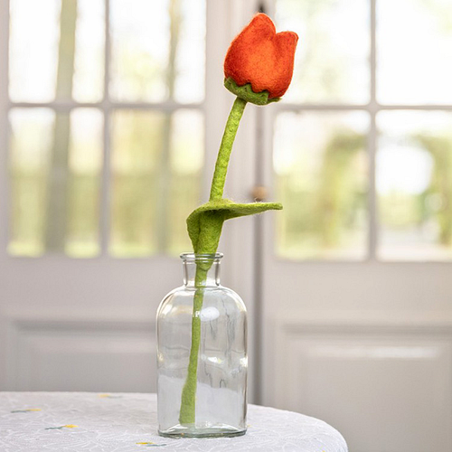 Vilt Bloem - Tulp "Odile" Oranje - 40cm - Fairtrade Homedecoratie