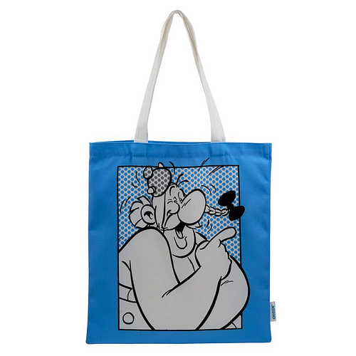 Boodschappentas Obelix - Blauw - Zwart&Wit Afbeelding - 40x39cm