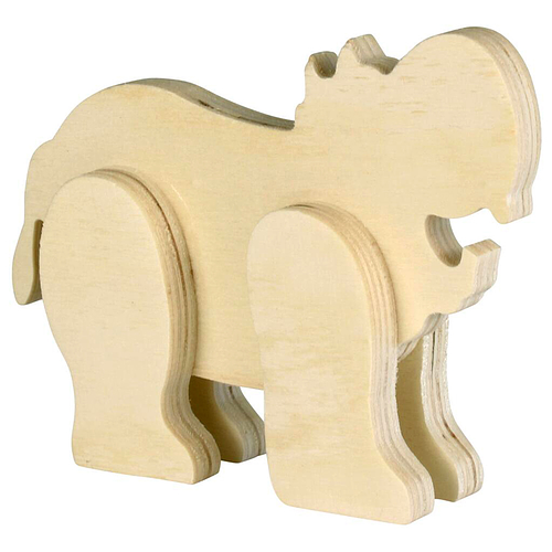 Nijlpaard - Hout 3D Staand - Hobby & DIY - Duurzaam & Onbehandeld Hout - 12x9x2cm