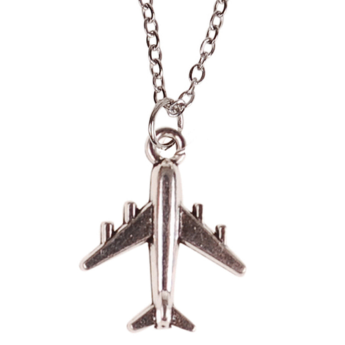 Kinderketting Zilverkleurig 45cm - Hangertje Vliegtuig zilverkleurig