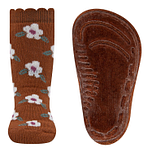 Antislipsok Ewers - Lichtbruin - Bloemen Wit/Groen - Bewerkte Rand - Siliconenzool