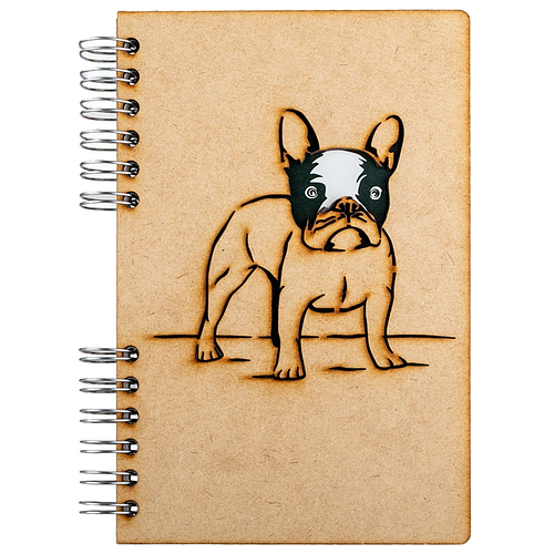 Notebook MDF 3d kaft A5 blanco - Franse Bulldog