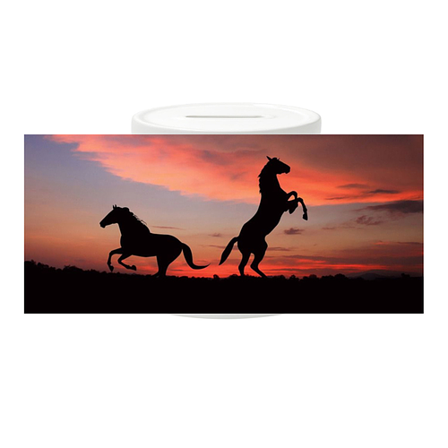Spaarpot - Horses Sunset - Steigerend Paard