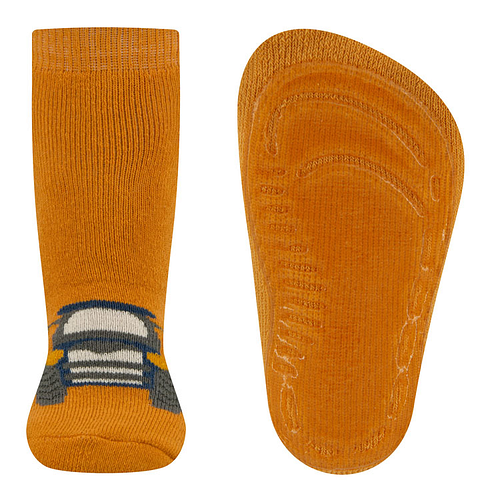 Antislipsokken Ewers - Okergeel met Blauwe Trekker Front - Elastisch - Siliconenzool