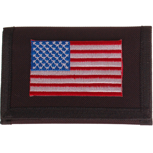 Zwarte klittenbandportemonnee 12x9cm - Applicatie 8x6cm vlag Amerika