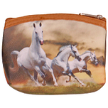 Kleine portemonnee met 3 witte galopperende paarden - 11x9cm