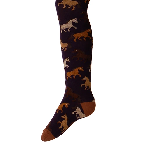 Kindermaat Maillot Ewers  - Donkerblauw met Paarden Bruin/Lichtbruin/Beige