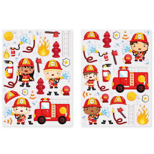 Stickers - Brandweer - Brandweerautos/Brandweermannen - Scrapbook Hobby DIY - 2 Stickervellen - 0.5-6.7cm - 80 Stuks