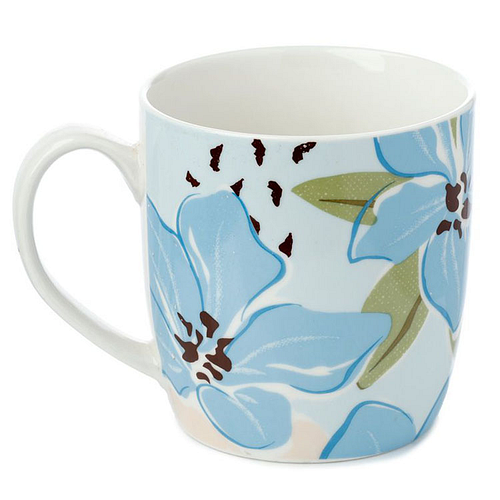Beker Florens Rhododendron Porselein met Onderzetter - Blauw - 300ml