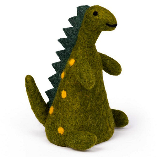 Wolvilt Dinosaurus Stegosaurus - Kleine Handpop/Eiwarmer - Handmade&Fairmade Homedeco - 13x8cm