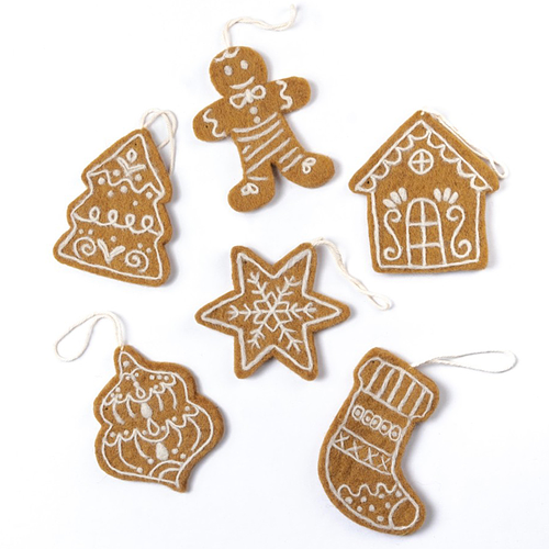 Hangers Vilt - Gingerbread Cookies - Complete Set van 6 Stuks - Karamelbruin/Wit - Fairtrade