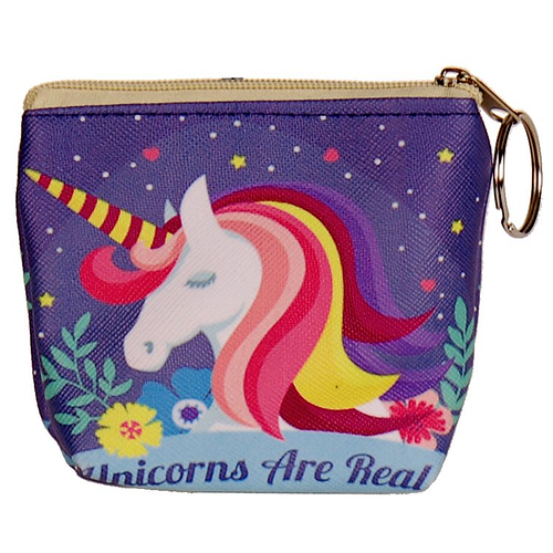 Portemonneetje rits eenhoorn blauw - unicorns are real - 8x9cm
