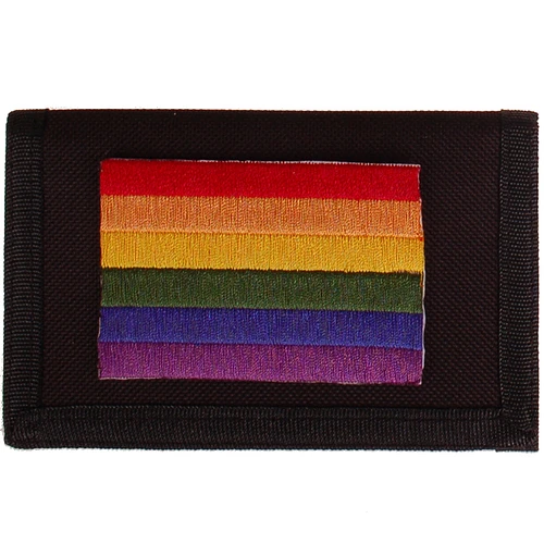Zwarte klittenbandportemonnee 12x9cm - Applicatie 8x6cm vlag Regenboog