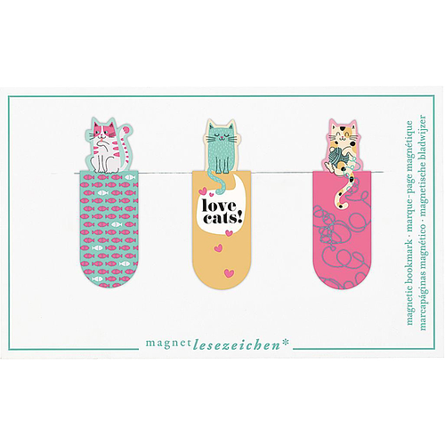Magnetische Boekenlegger - Set van 3 - Kat en Vissen/Love Cats/Kat en Wol - 2,1x5,5cm