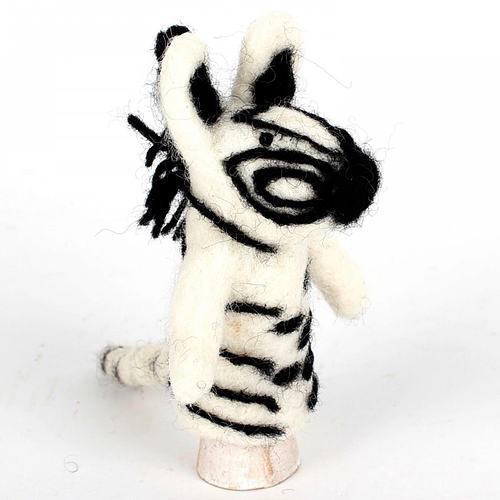 Vilten Vingerpoppetje Zebra Wit/Zwart gestreept - 10cm