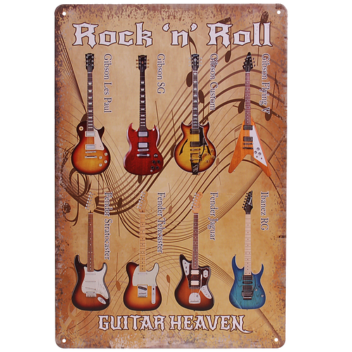 Metalen Plaatje - Rock n Roll - Guitar Heaven - 20x30cm