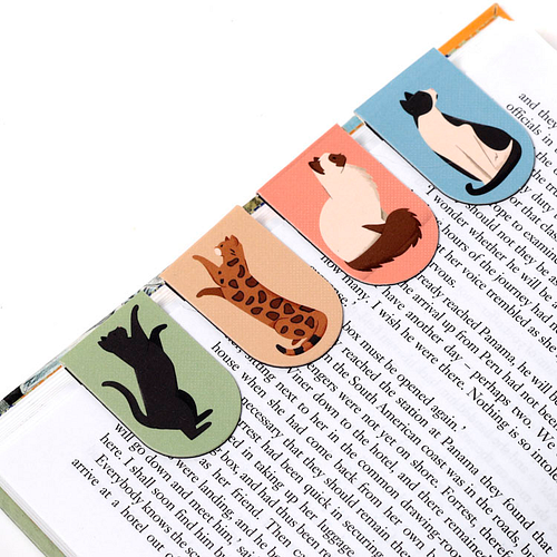 Boekenleggers Set Magnetisch - Feline Fine Cats - Groen&Blauw&Beige&Roze - 8x3cm