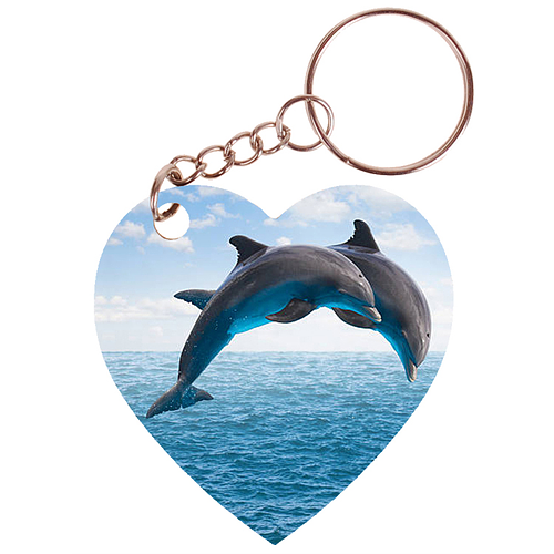 Sleutelhanger hartje 5x5cm - 2 Dolfijnen in Sprong