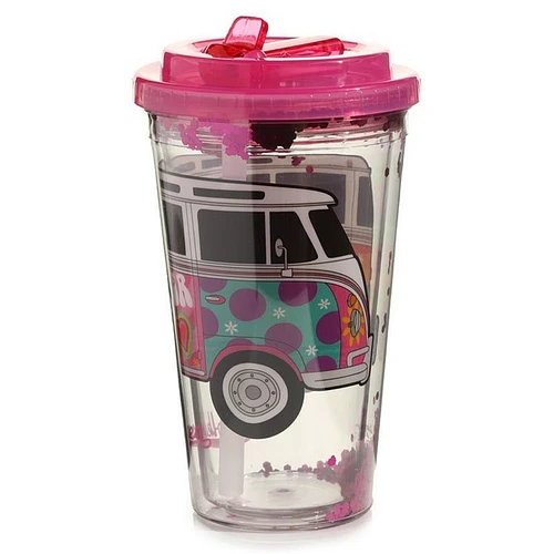 Dubbelwandige Drinkbeker met Rietje - Volkswagen T1 Busje Roze Summerlove - 500ml