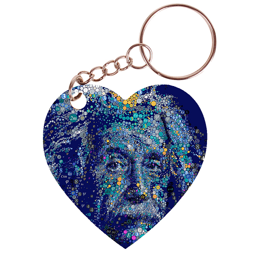 Sleutelhanger hartje 5x5cm - Einstein - Blauw met Natuurkunde Symbolen