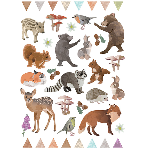 Stickers - Bosdieren Forest Animals - Scrapbook Hobby DIY Stickervel - 1.5-7cm - 80 Stuks 