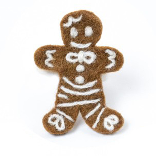 Hanger Vilt - Gingerbread Cookies - Geborduurd Motief -  Gemberkoek - Bruin/Wit - 9,5x7,5cm - Fairtrade - 9,5x7,5cm- NR 2