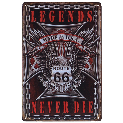 Metalen plaatje - Legends Never Die - Route 66
