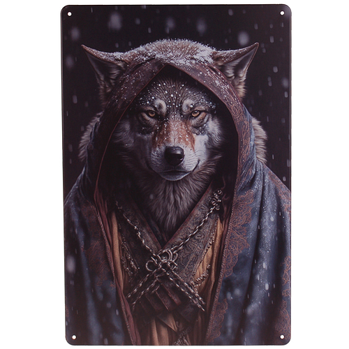 Metalen Plaatje - Wolf in Mystique Cape Fantasy Antropomorf - 20x30cm