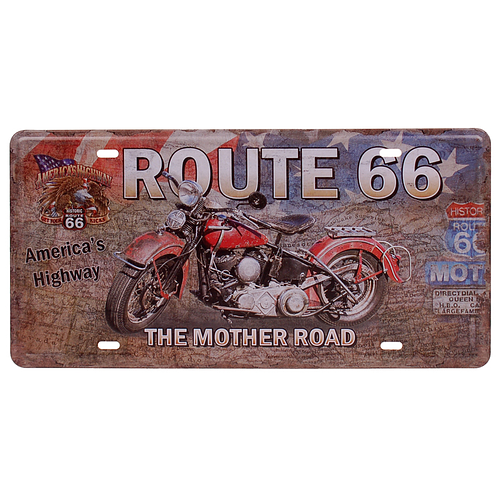 Amerikaans nummerbord - Route 66 Motor Rood - The Mother road - Metalen bord 15x30