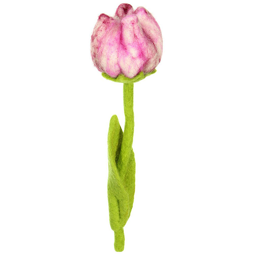 Vilt Bloem - Tulp "Flora" Fuchsia/Roze/Wit - 40cm - Fairtrade Homedecoratie